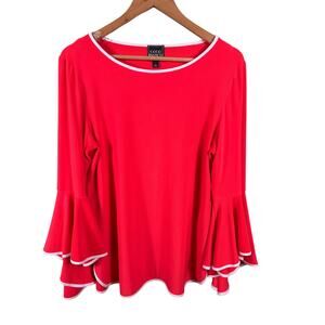 Coco Bianco Womens Size Large Orange Flared Bell Sleeve Casual Tops Shirt Blouse